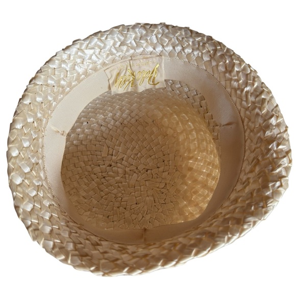 1960s Dale Kelly Woven Straw w/Yellow Ribbon & Matching Stick Pin Domed Cloche H - Picture 6 of 7